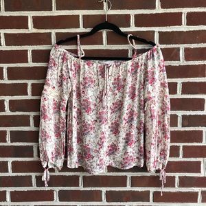 WAYF Cold Shoulder Top White and Pink Floral NWOT